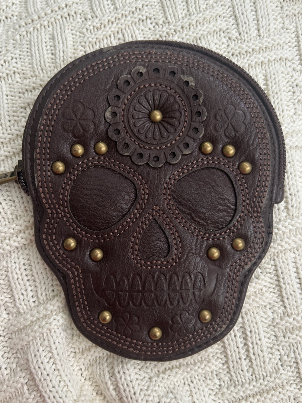 Loungefly Teal and Cream Patterned Skull Coin Pouch